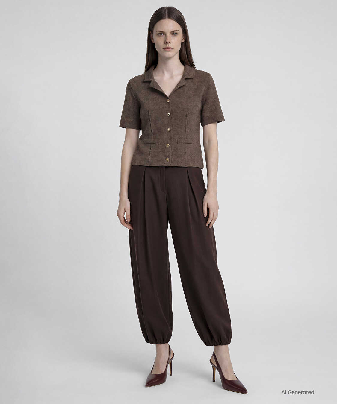 Pileli balon fit pantolon - IW6250003374074 - Kahverengi Pantolon