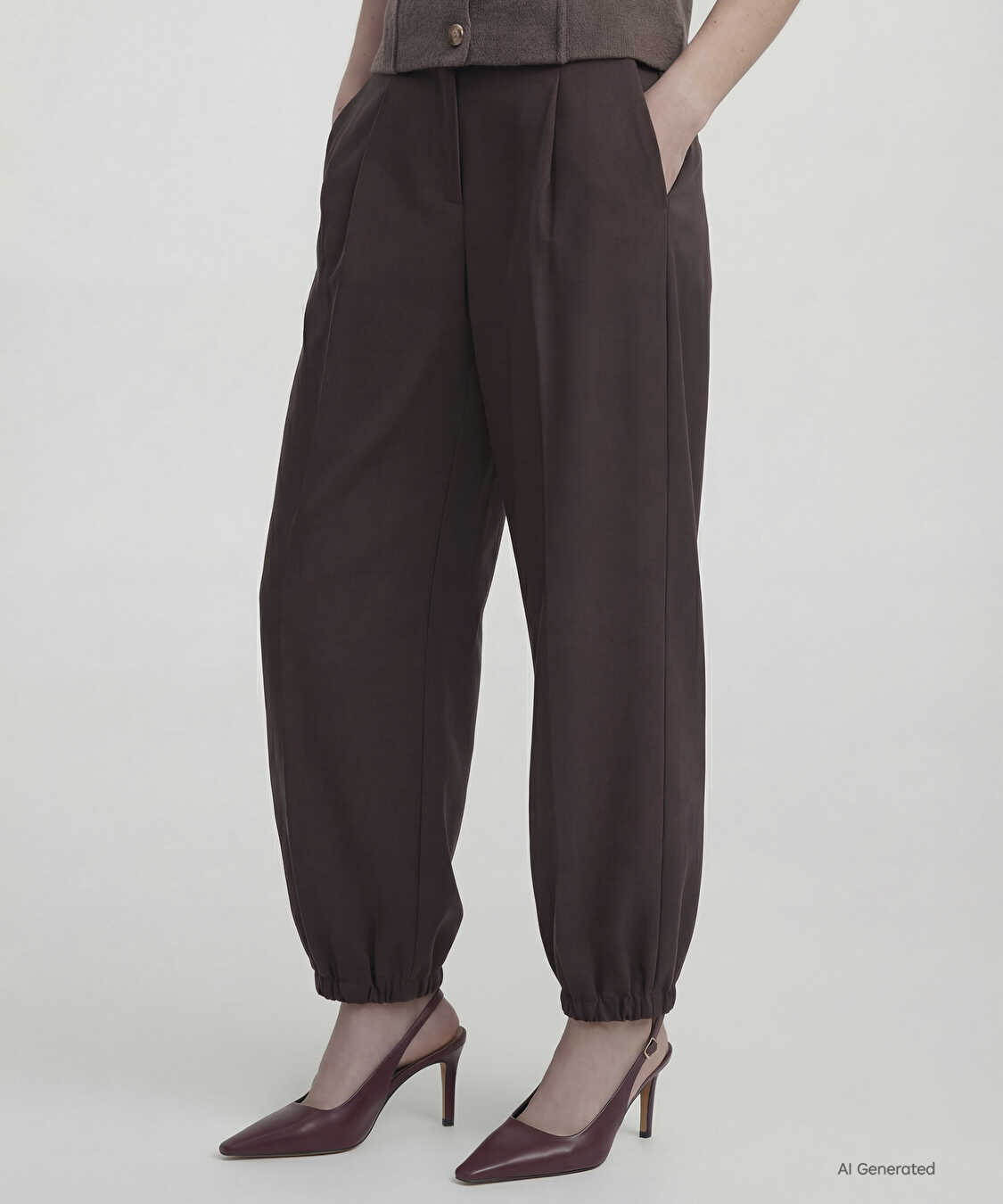 Pileli balon fit pantolon - IW6250003374074 - Kahverengi Pantolon