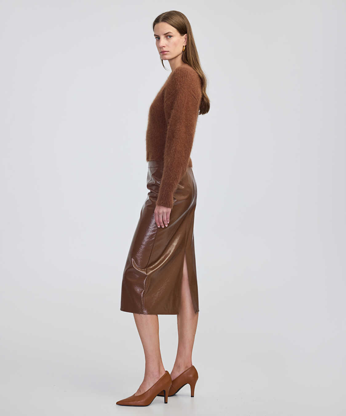 Rugan görünümlü midi etek - IW6250004144041 - Karamel Etek