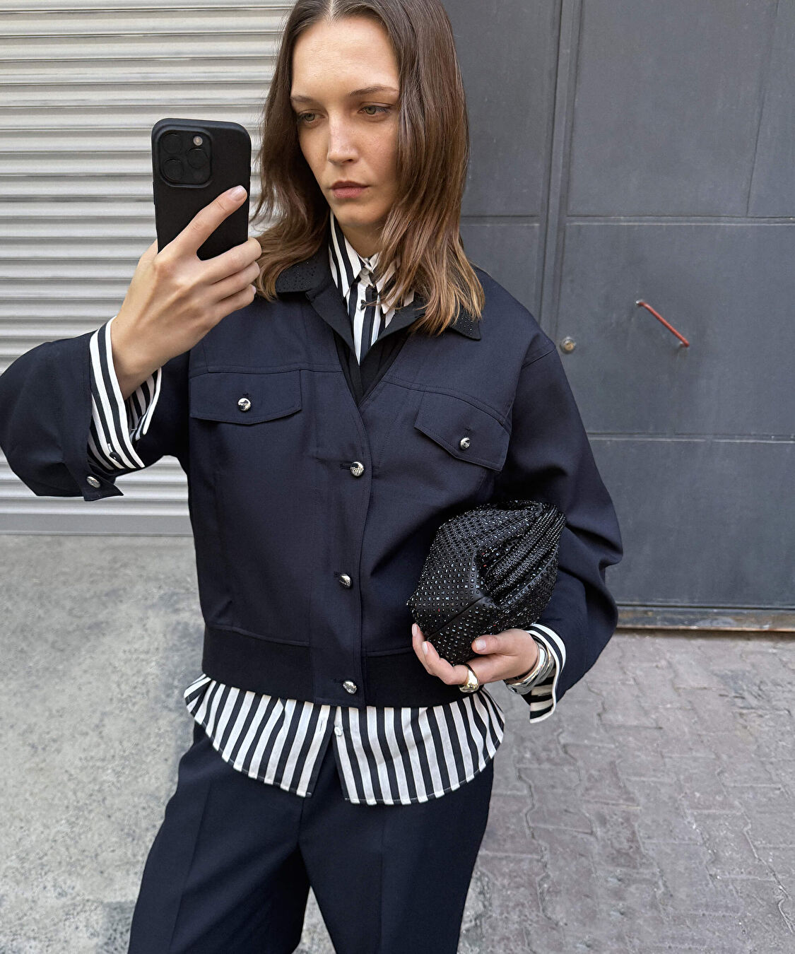 Kumaş mix bomber ceket - IW6250005060015 - Lacivert Ceket