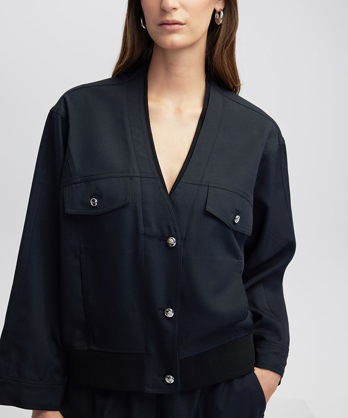 Kumaş mix bomber ceket - IW6250005060015 - Lacivert Ceket