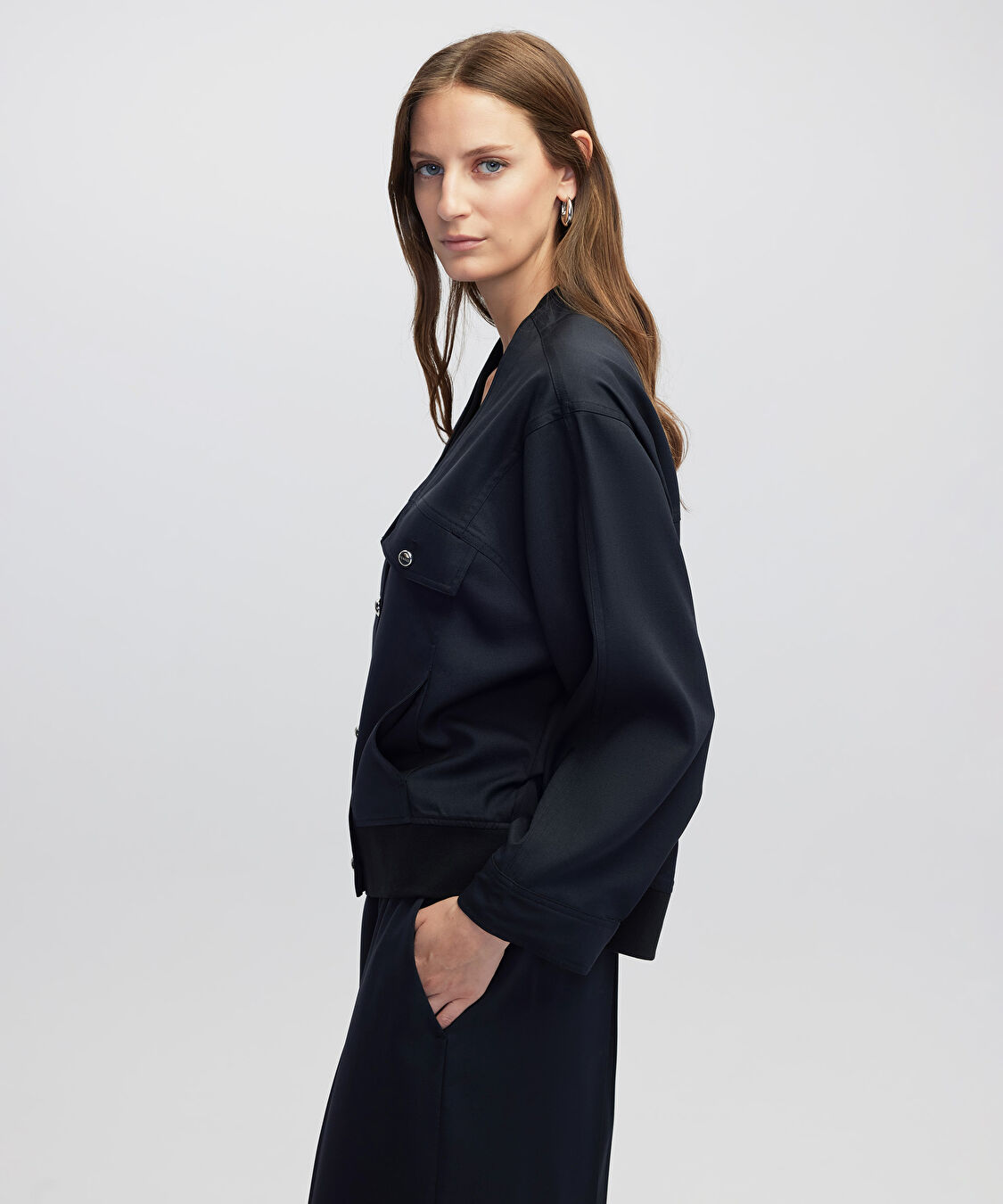 Kumaş mix bomber ceket - IW6250005060015 - Lacivert Ceket
