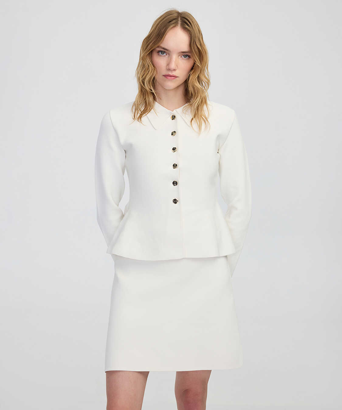 Peplum triko ceket - IW6250005106018 - Ekru Ceket