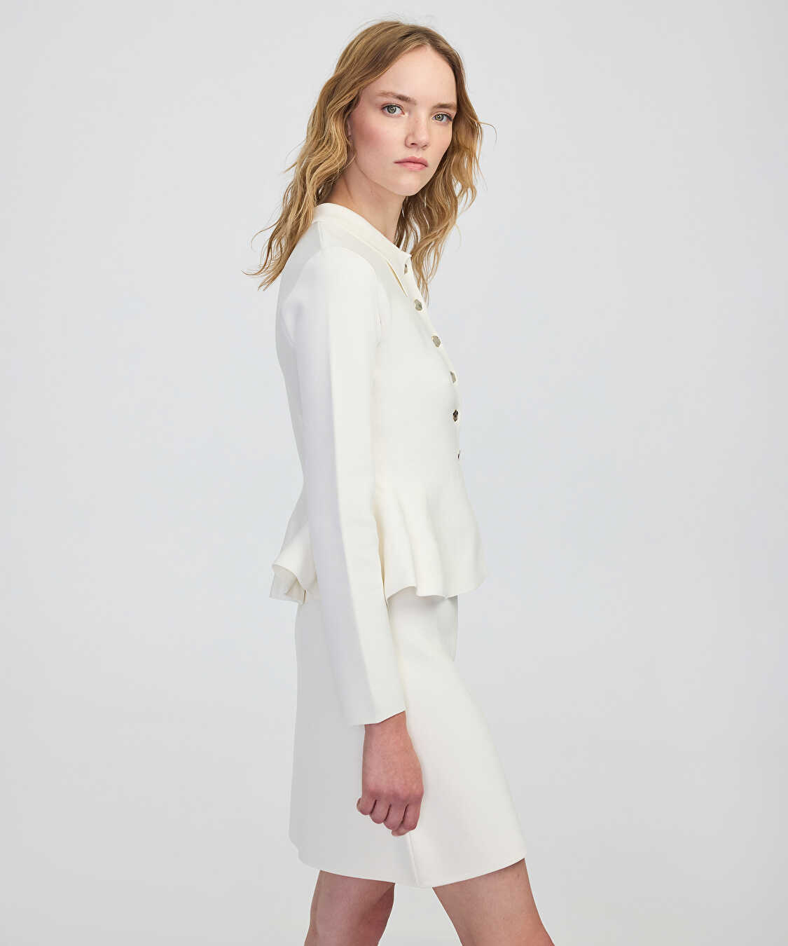Peplum triko ceket - IW6250005106018 - Ekru Ceket