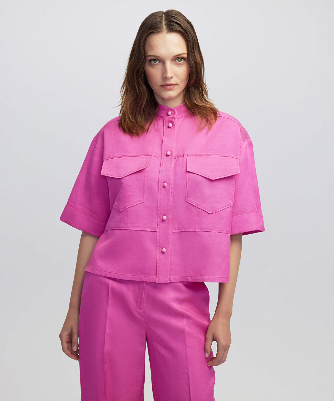 Pembe Hakim yaka cepli bluz IW6250006046004 | İpekyol