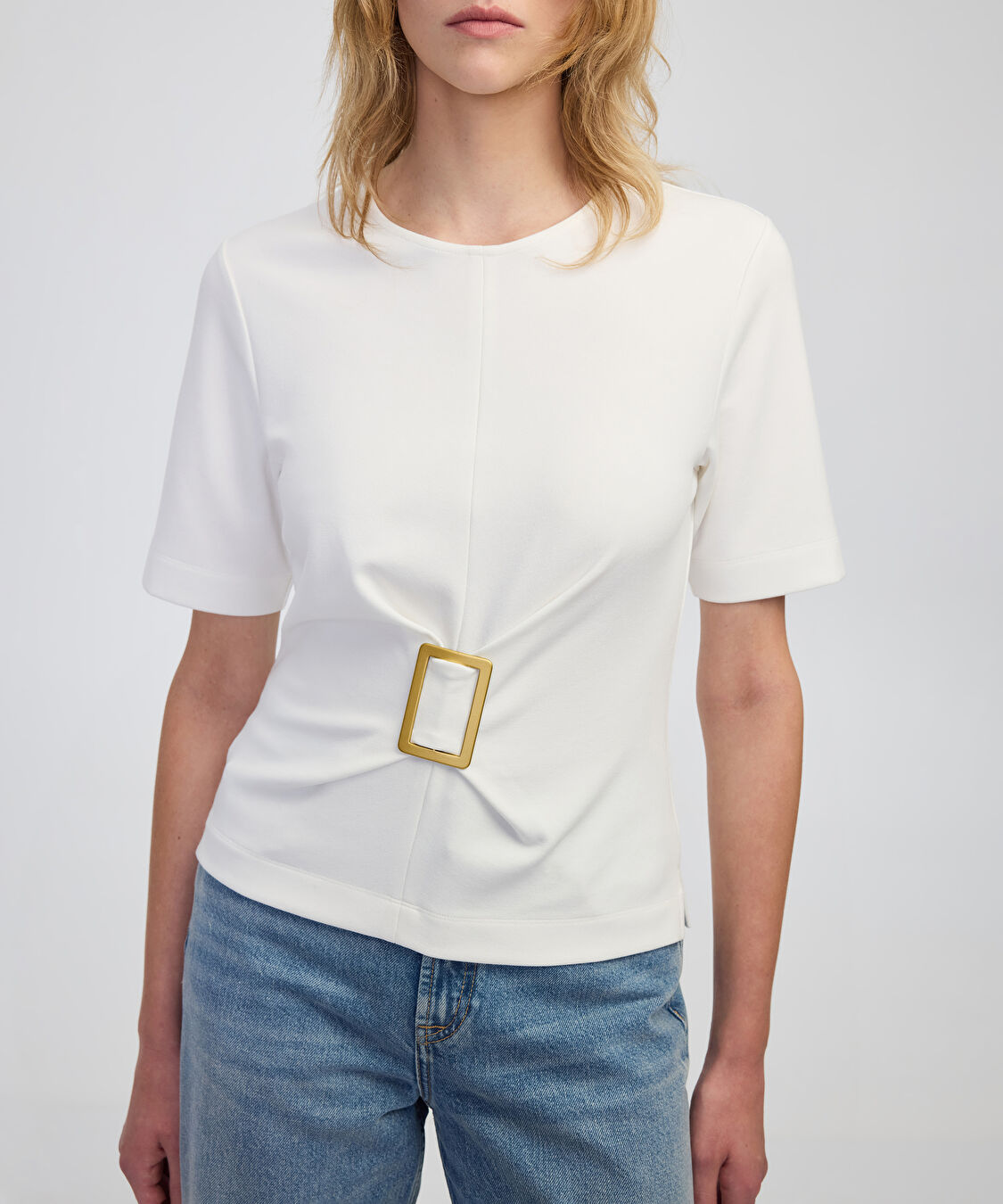Metal aksesuarlı bluz - IW6250006077018 - Ekru Bluz