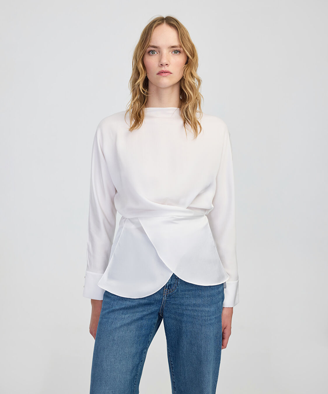 Bağlamalı kayık yaka bluz - IW6250006092002 - Beyaz Bluz