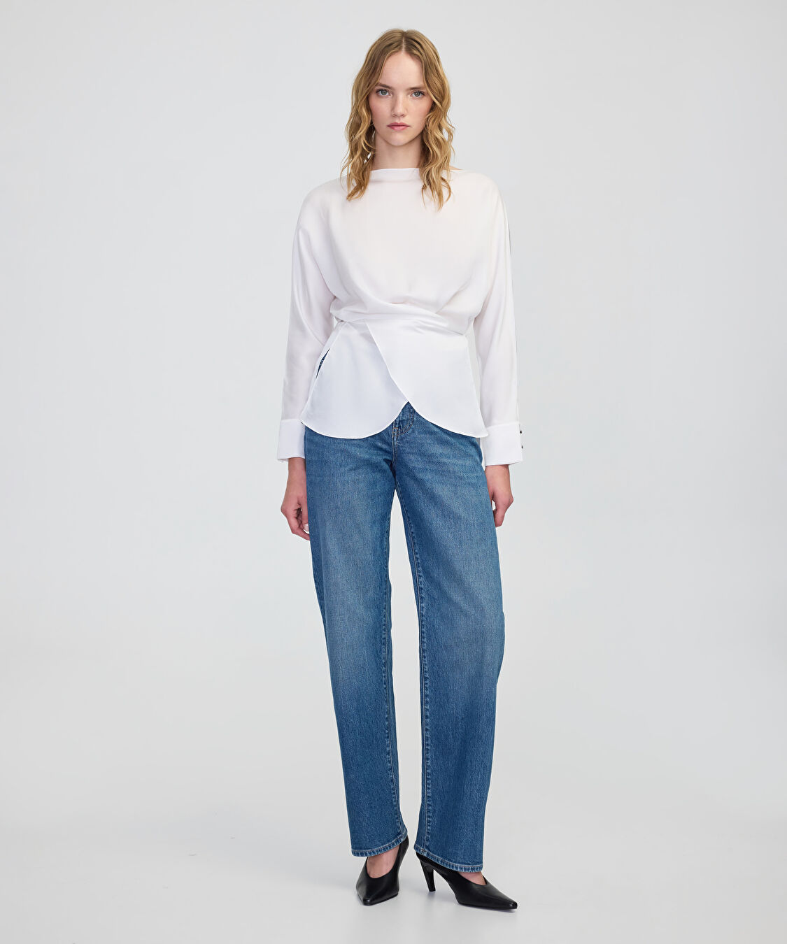 Bağlamalı kayık yaka bluz - IW6250006092002 - Beyaz Bluz