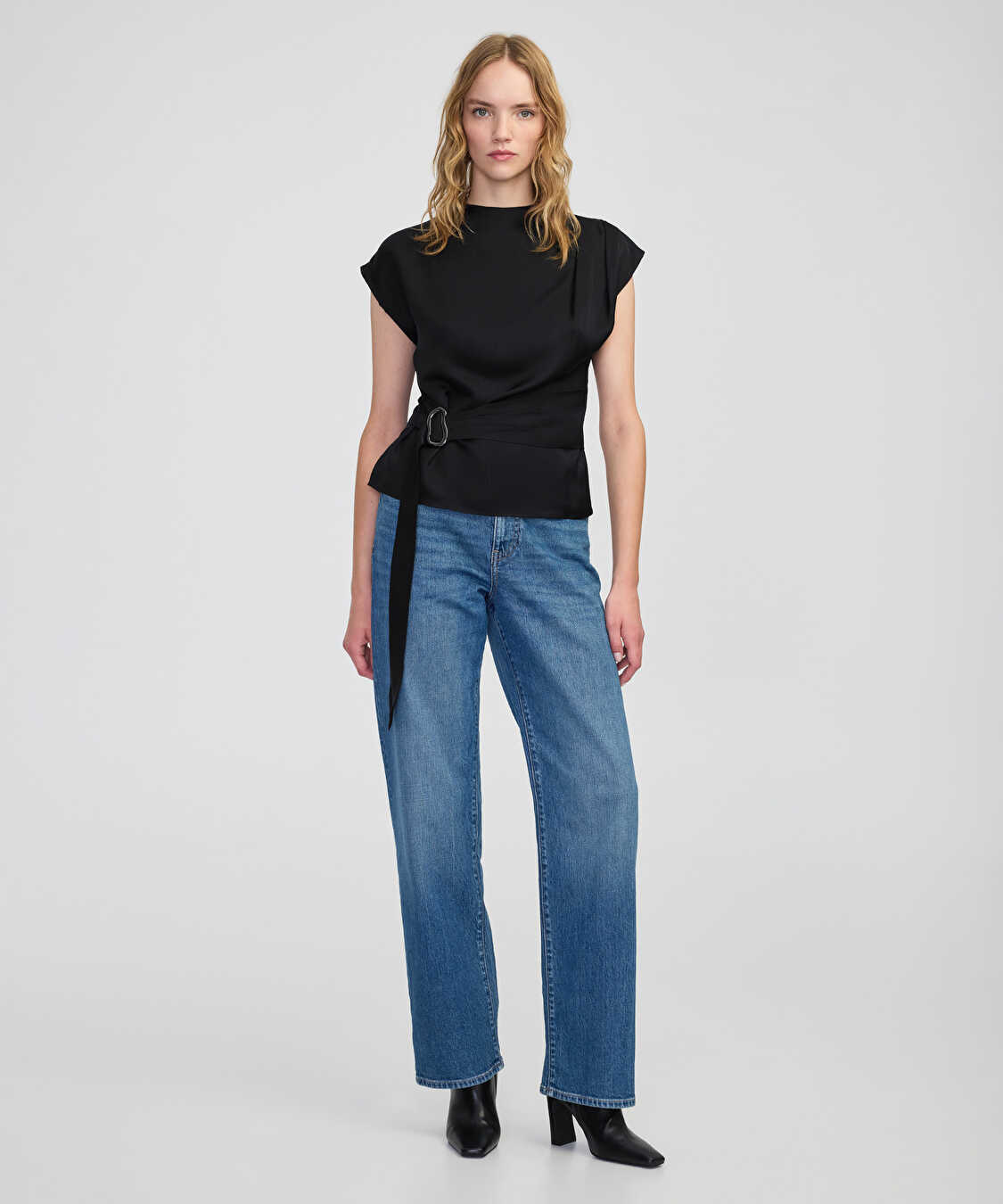 Metal tokalı kuşaklı bluz - IW6250006142001 - Siyah Bluz