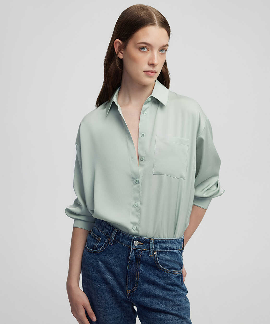 Tek cepli gömlek - IW6250006183038 - Su Yeşili Bluz