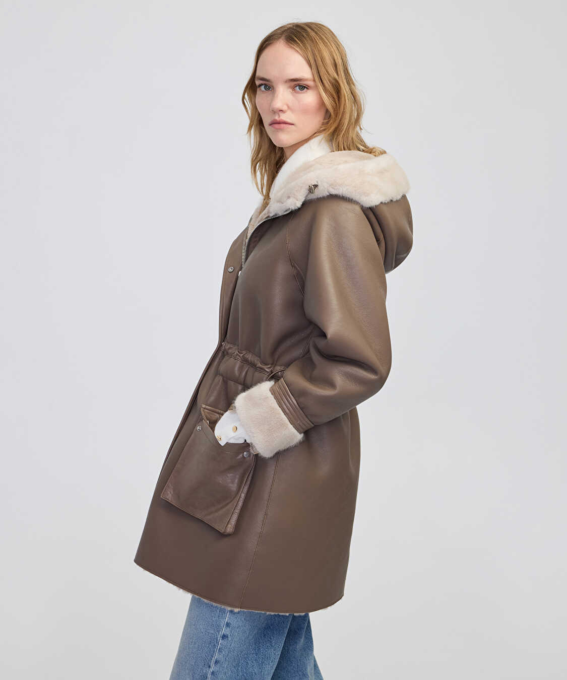Suni kürk mix ayarlanabilir bel mont - IW6250012075014 - Vizon Mont