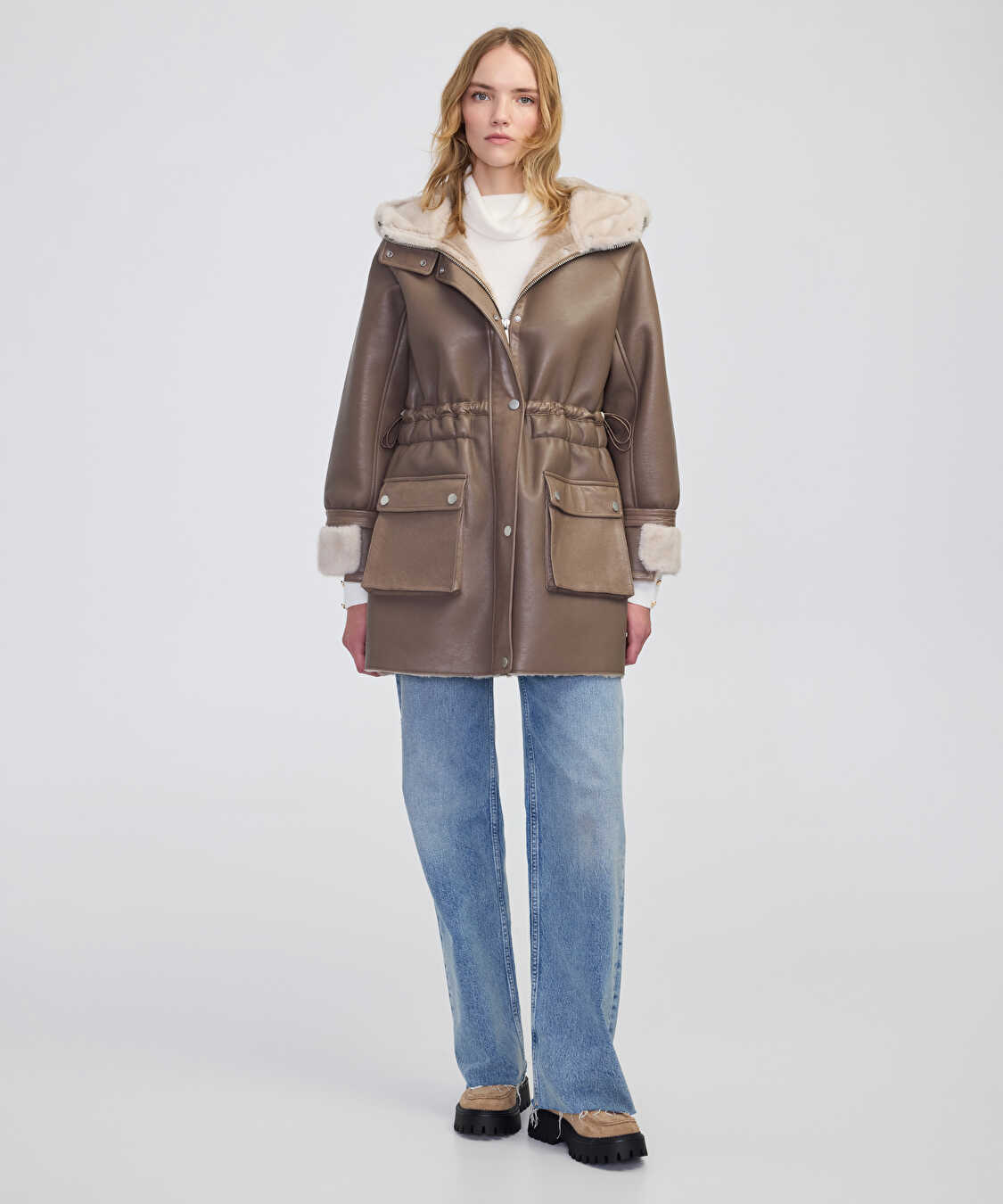 Suni kürk mix ayarlanabilir bel mont - IW6250012075014 - Vizon Mont