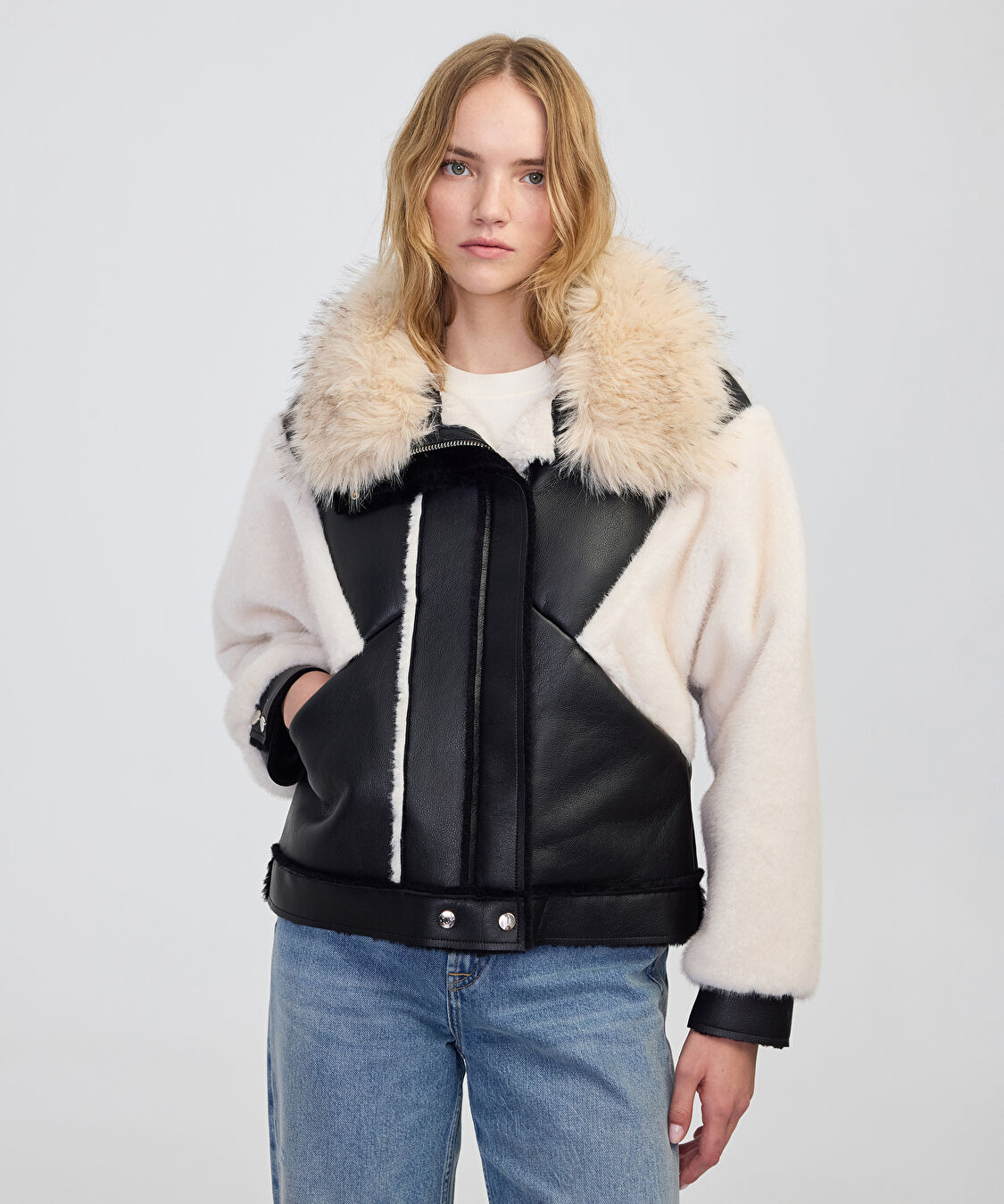 Siyah Kumaş mix colorblock mont IW6250012090001 | İpekyol