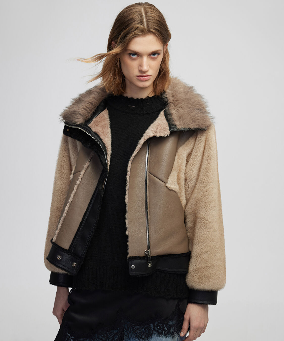 Kumaş mix colorblock mont - IW6250012090014 - Vizon Mont