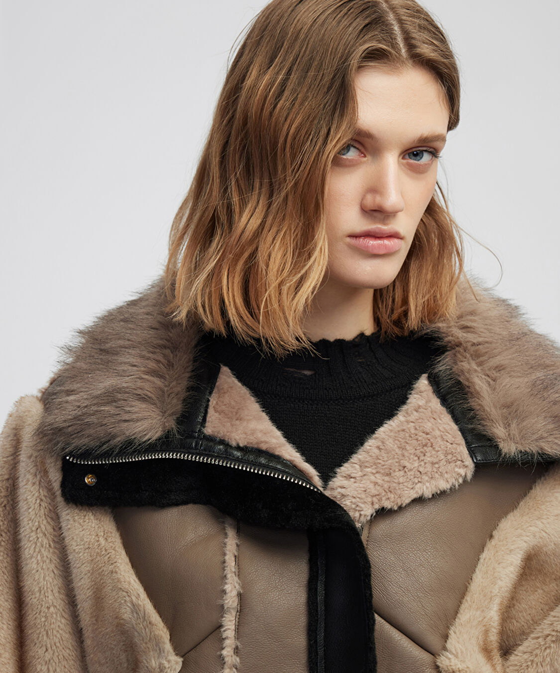 Kumaş mix colorblock mont - IW6250012090014 - Vizon Mont