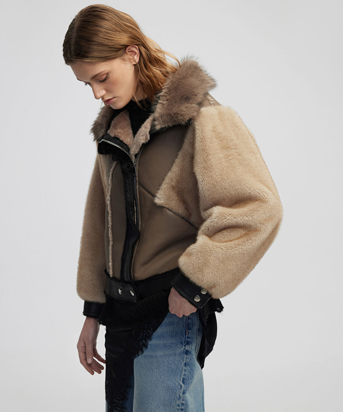 Kumaş mix colorblock mont - IW6250012090014 - Vizon Mont