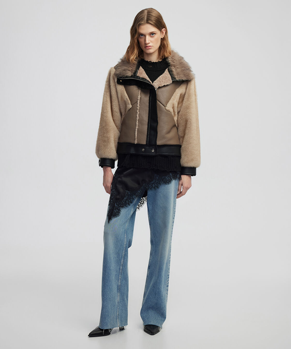 Kumaş mix colorblock mont - IW6250012090014 - Vizon Mont