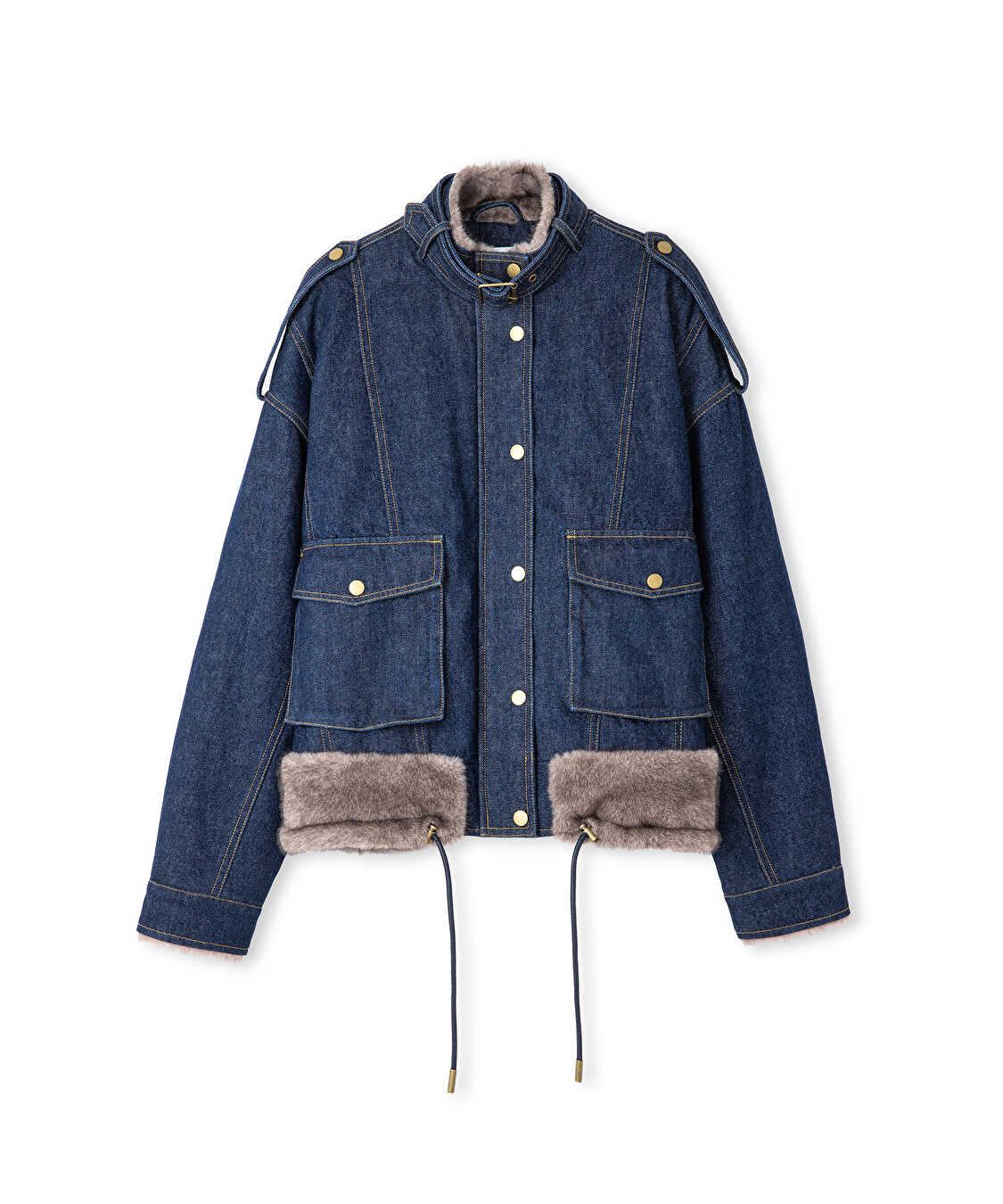 Suni kürk mix kemerli denim mont - IW6250012208629 - İndigo Mont