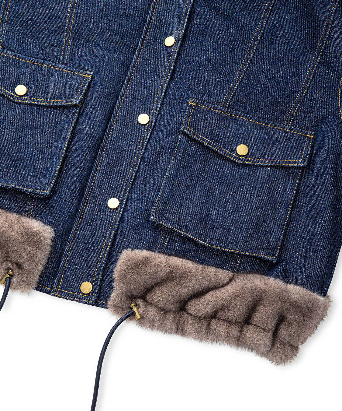 Suni kürk mix kemerli denim mont - IW6250012208629 - İndigo Mont