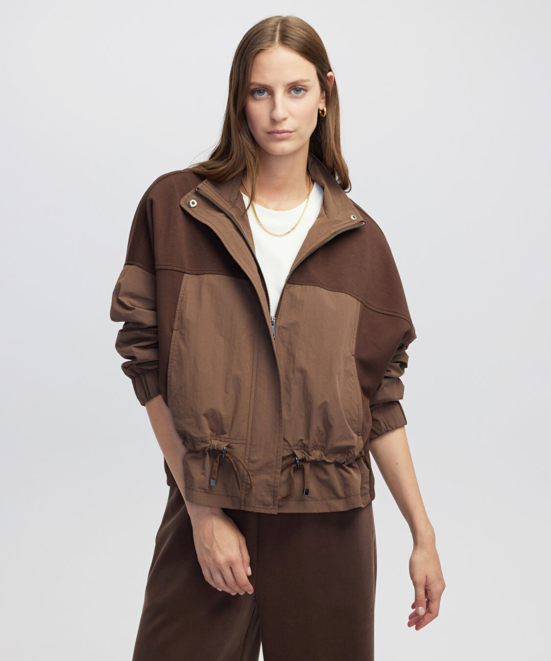 Kahverengi Kumaş mix mont IW6250012238074 | İpekyol