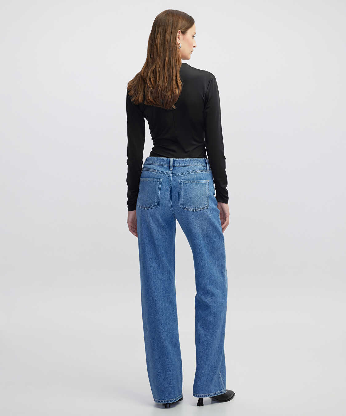 Hotfix baskılı wide leg fit jean pantolon - IW6250018013629 - İndigo Jean Pantolon