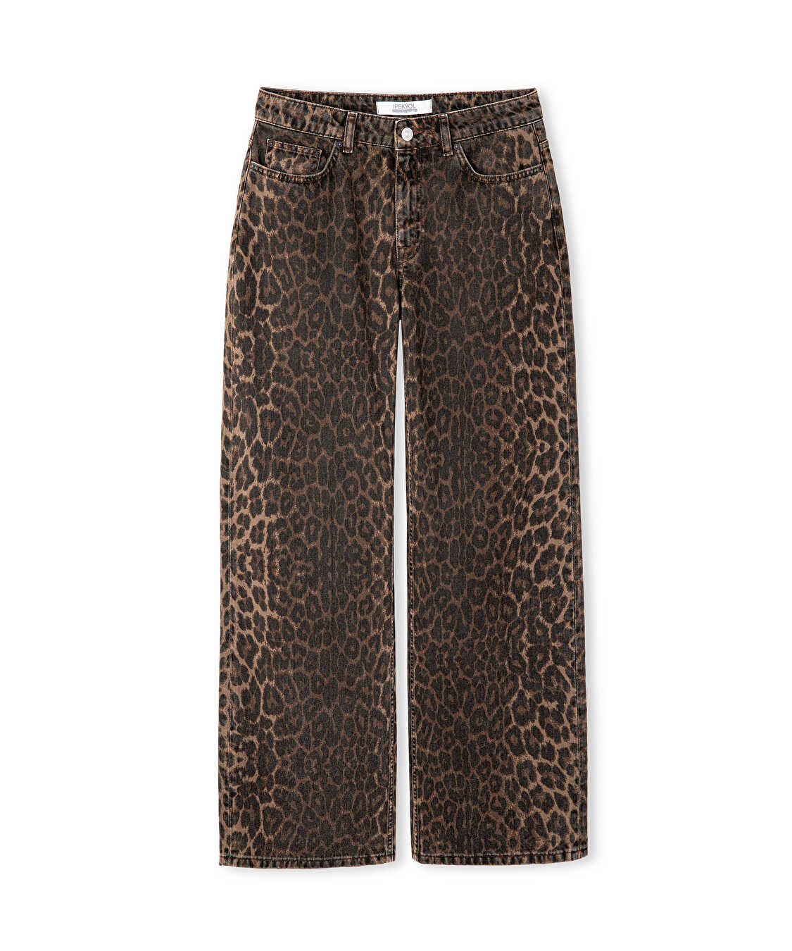 Leopar desen palazzo jean pantolon - IW6250018038074 - Kahverengi Jean Pantolon