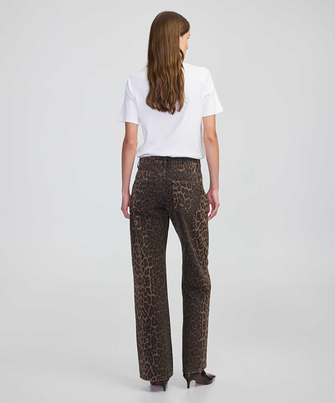 Leopar desen palazzo jean pantolon - IW6250018038074 - Kahverengi Jean Pantolon