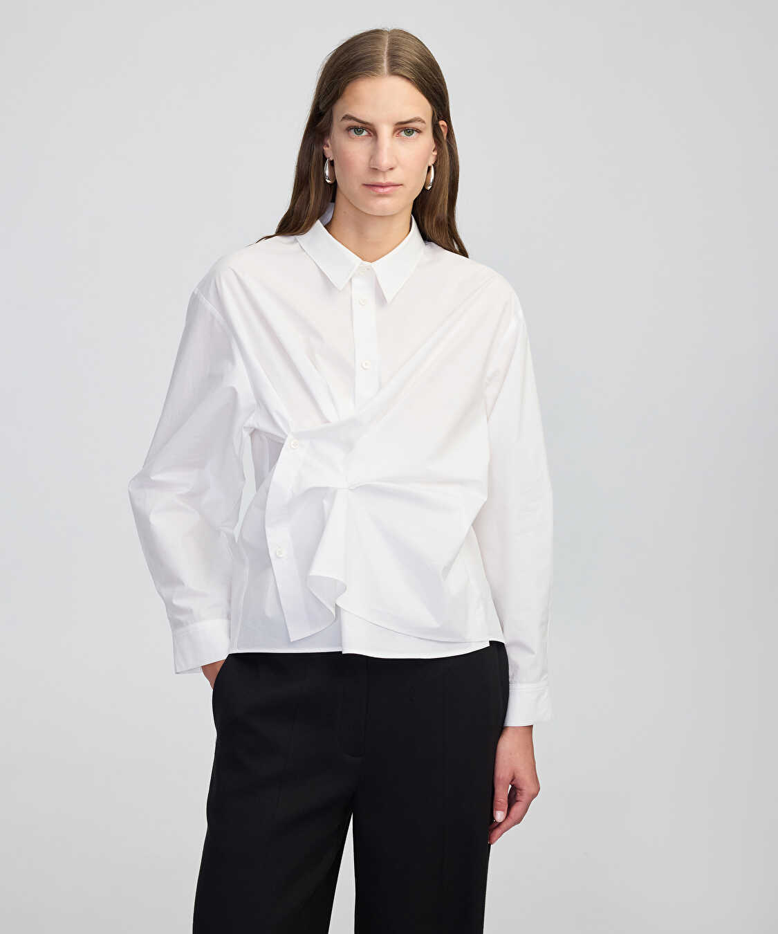 Asimetrik poplin gömlek - IW6250025124002 - Beyaz Gömlek