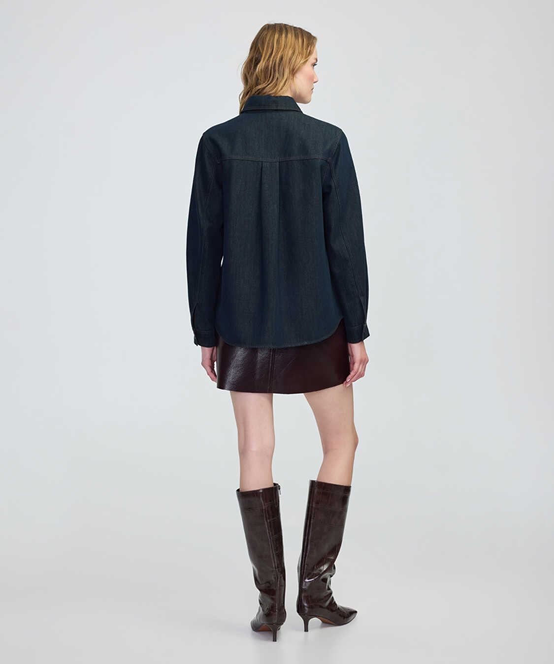 Boyundan bağlamalı denim gömlek - IW6250025149629 - İndigo Gömlek