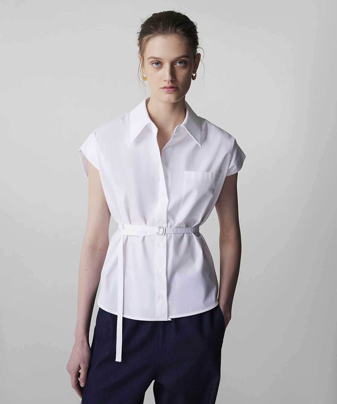 Metal tokalı poplin gömlek - IW6250025252002 - Beyaz Gömlek