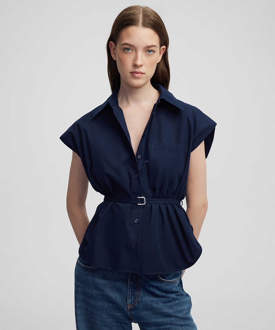 Metal tokalı poplin gömlek - IW6250025252015 - Lacivert Gömlek