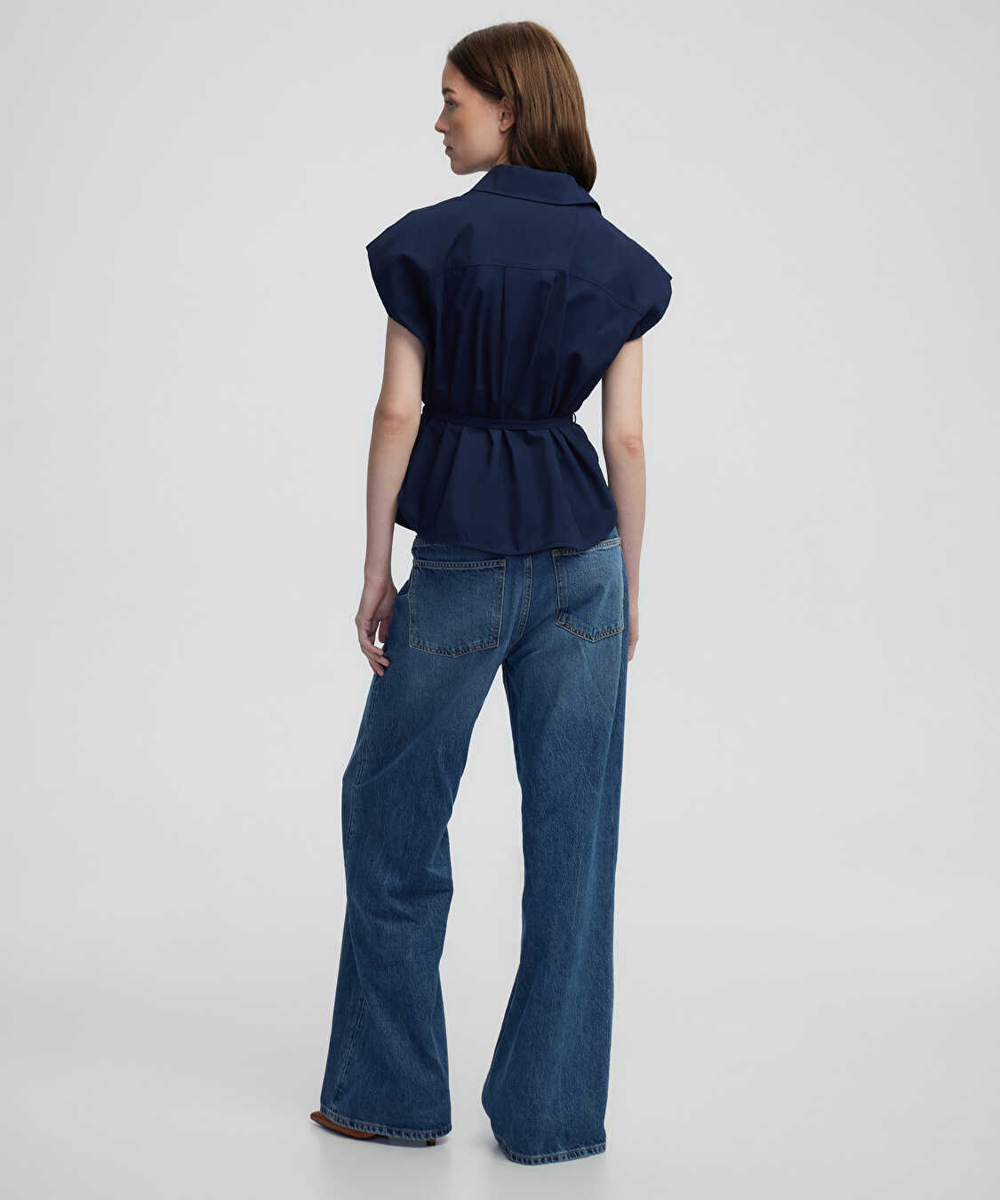 Metal tokalı poplin gömlek - IW6250025252015 - Lacivert Gömlek