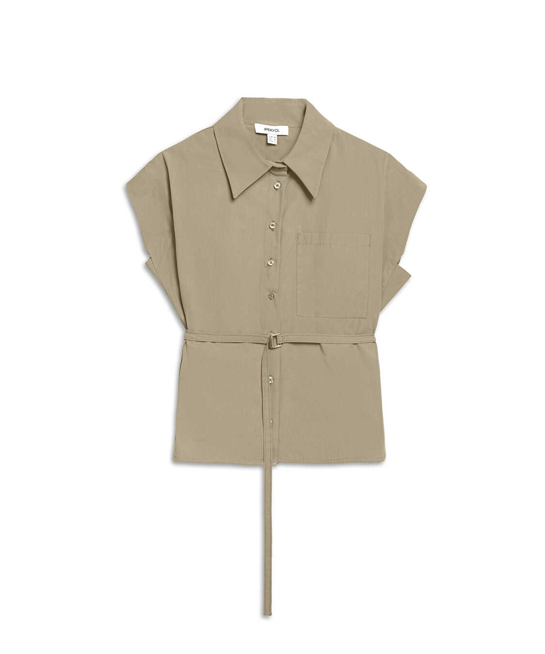 Metal tokalı poplin gömlek - IW6250025252023 - Bej Gömlek