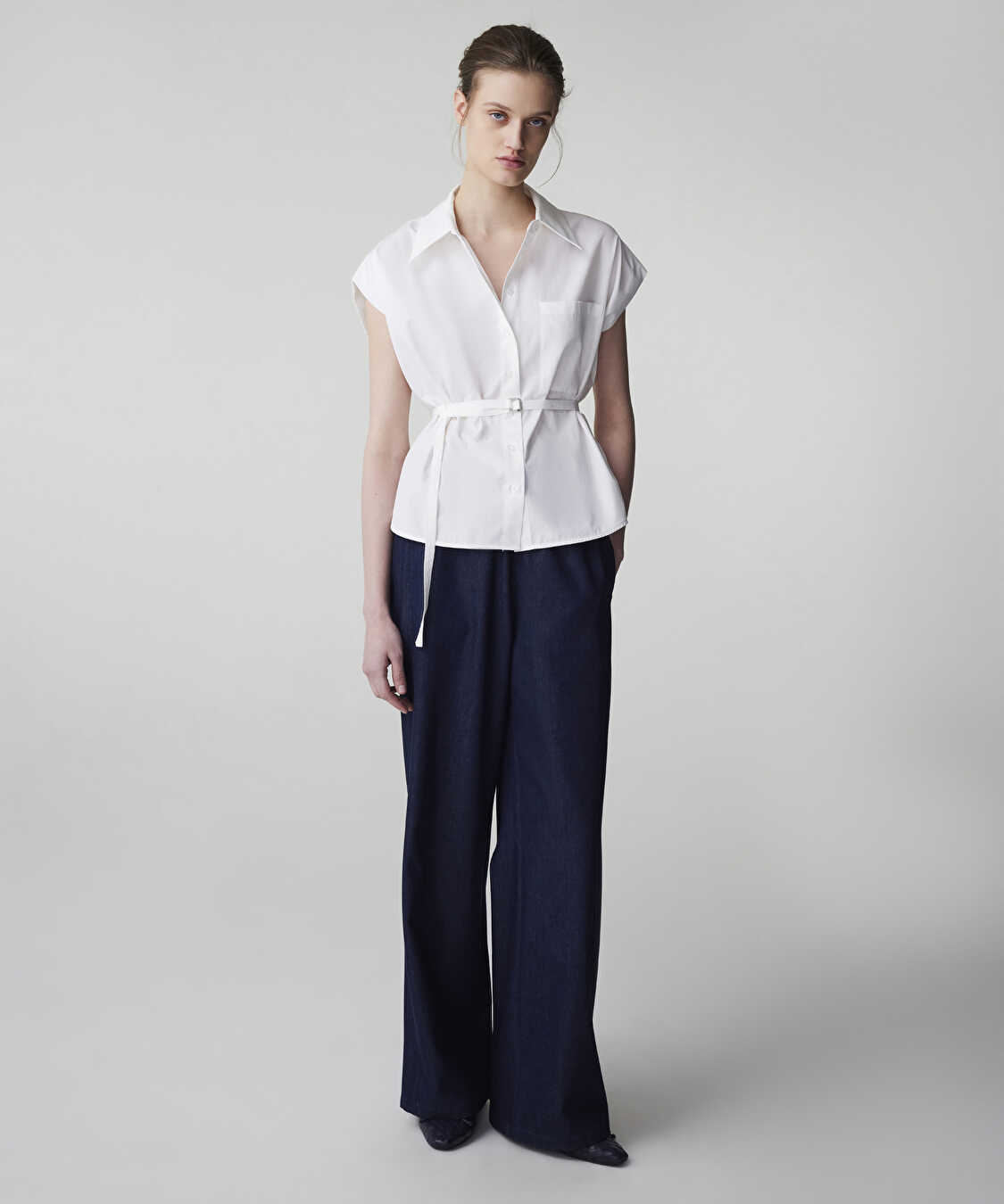 Metal tokalı poplin gömlek - IW6250025252096 - Kırık Beyaz Gömlek