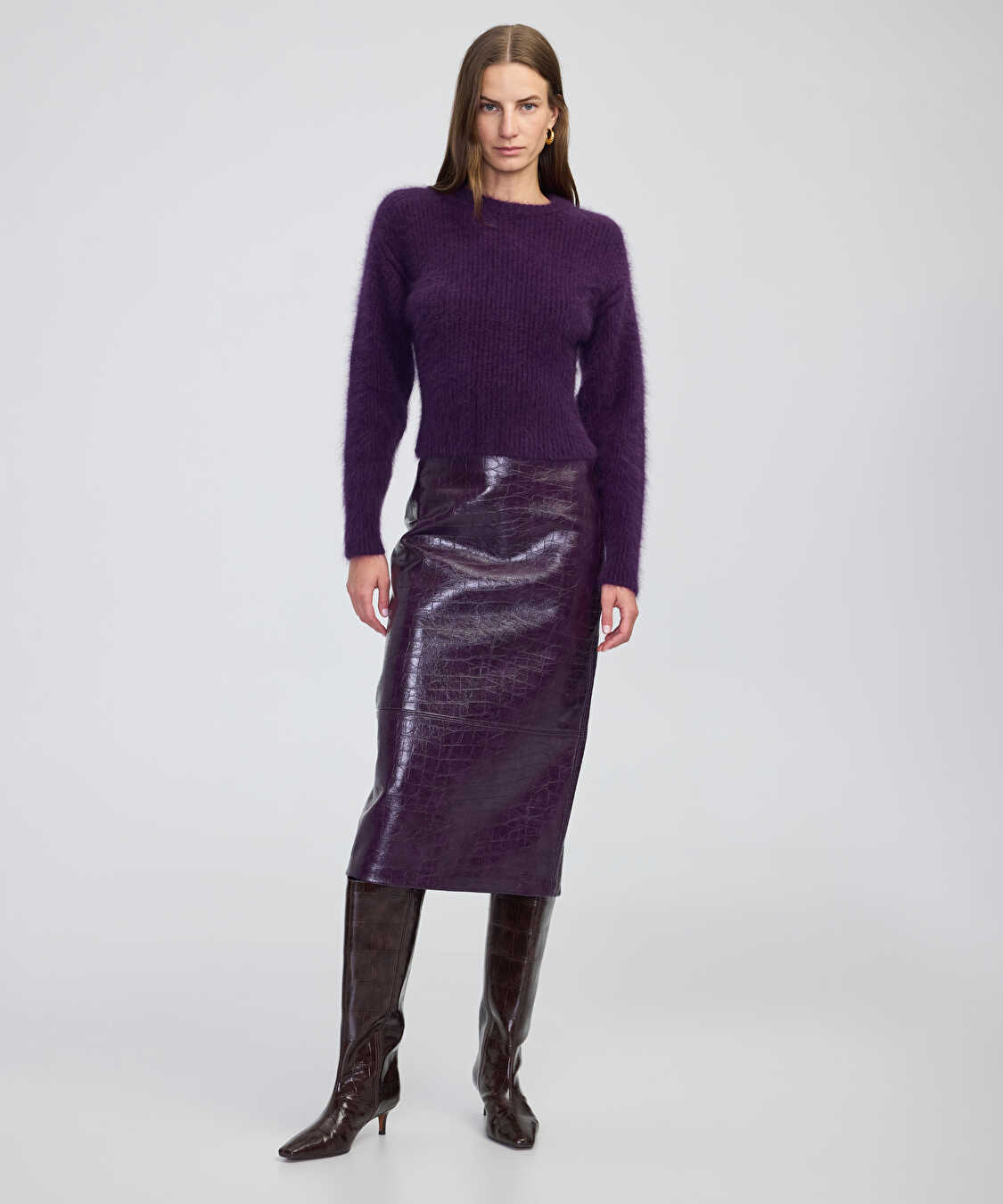 Bel vurgulu ribanalı triko - IW6250050434017 - Mor Triko