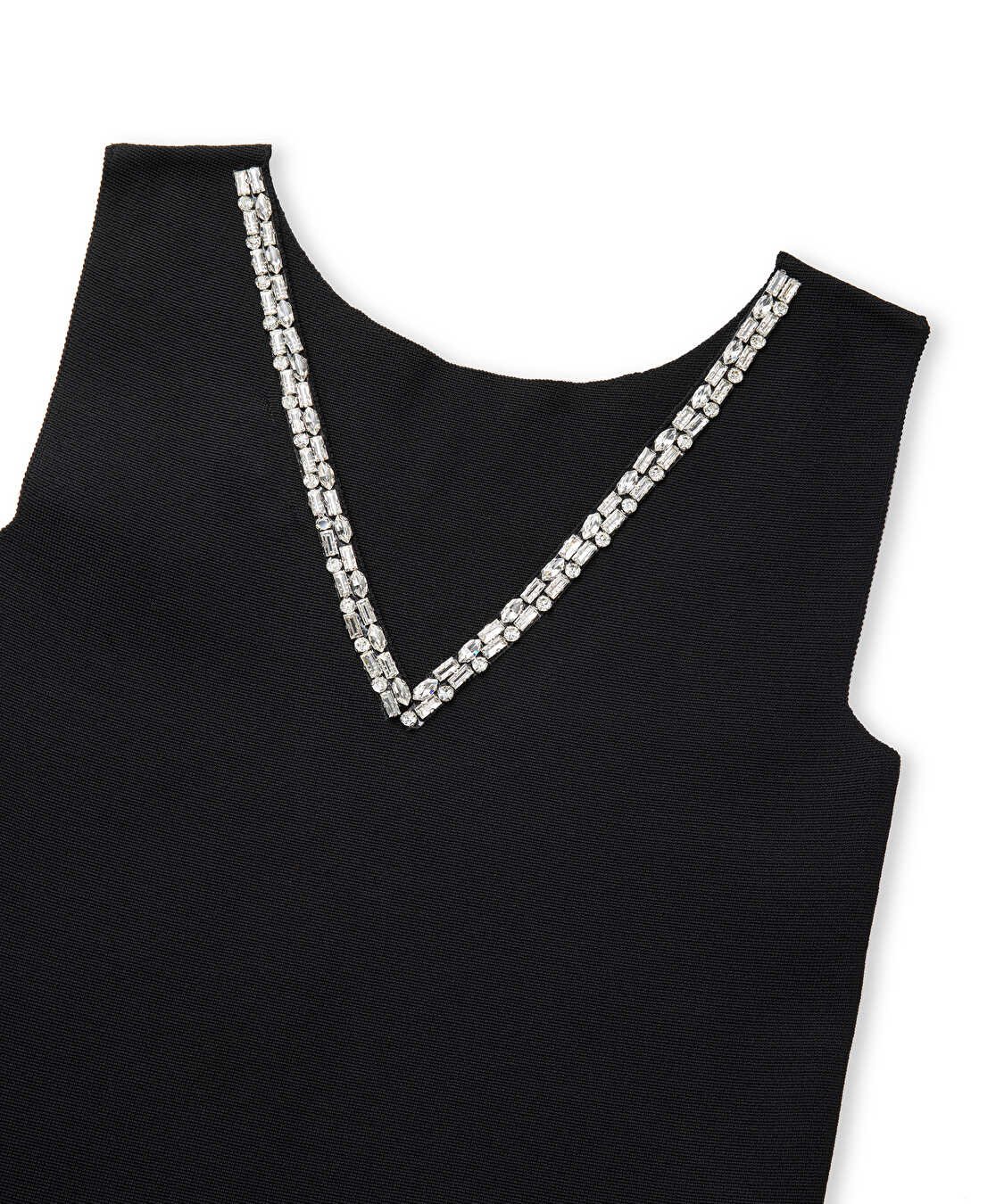 Strass taş işlemeli V yaka triko - IW6250050563001 - Siyah Triko