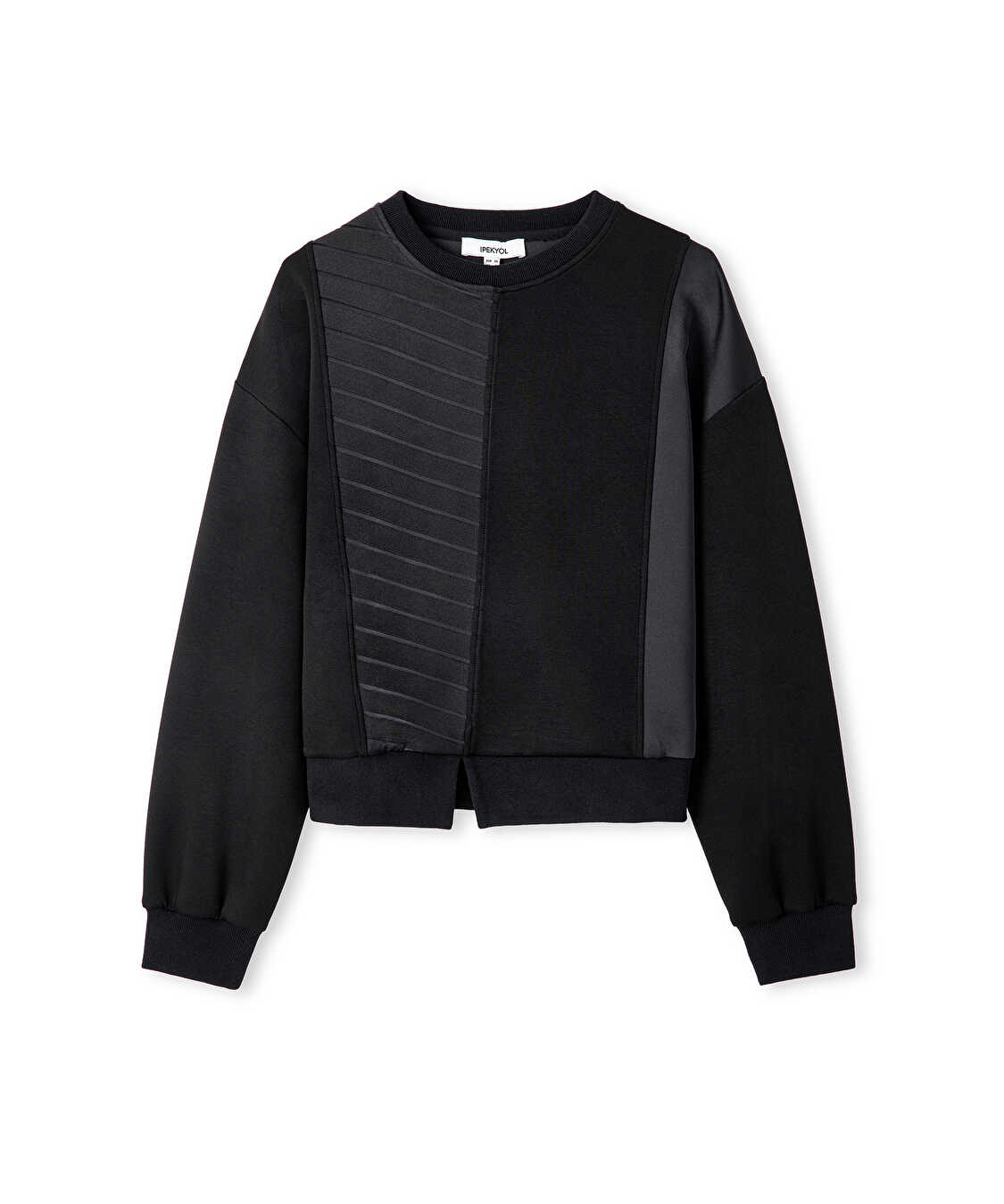 Kontrast dokulu sweatshirt - IW6250091022001 - Siyah Sweatshirt
