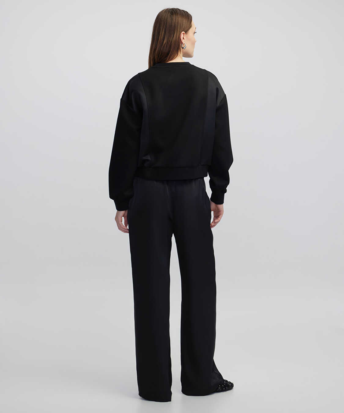 Kontrast dokulu sweatshirt - IW6250091022001 - Siyah Sweatshirt