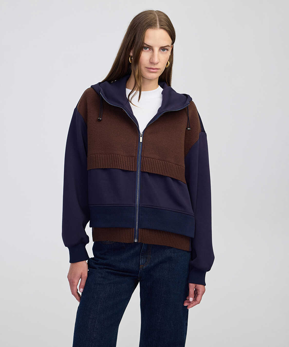 Triko mix kapüşonlu sweatshirt - IW6250091047015 - Lacivert Sweatshirt