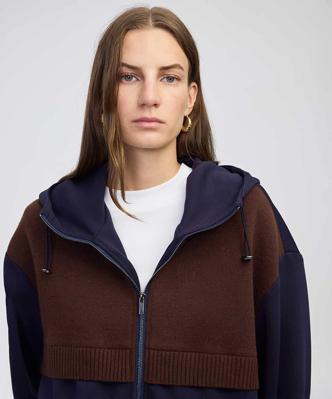 Triko mix kapüşonlu sweatshirt - IW6250091047015 - Lacivert Sweatshirt