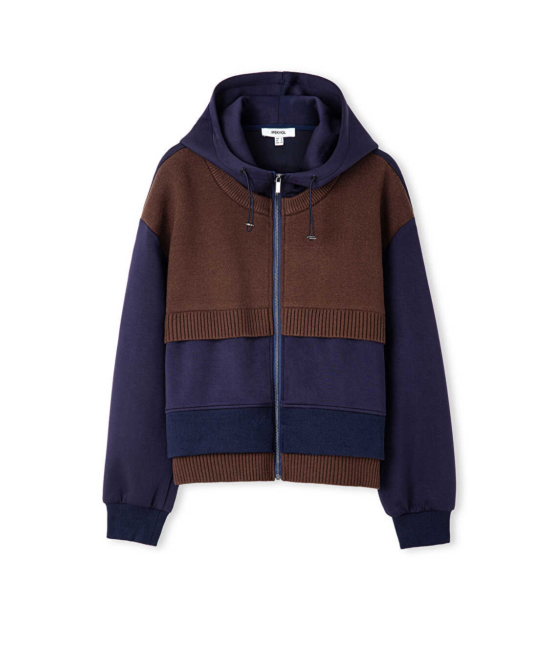 Triko mix kapüşonlu sweatshirt - IW6250091047015 - Lacivert Sweatshirt