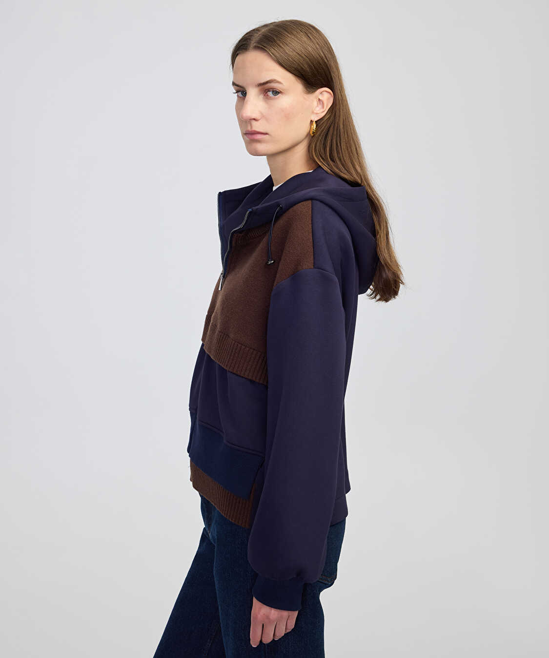 Triko mix kapüşonlu sweatshirt - IW6250091047015 - Lacivert Sweatshirt