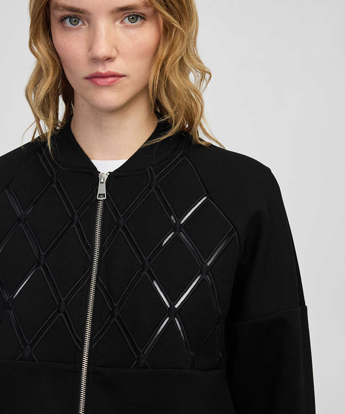 Nakışlı fermuarlı sweatshirt - IW6250091052001 - Siyah Sweatshirt