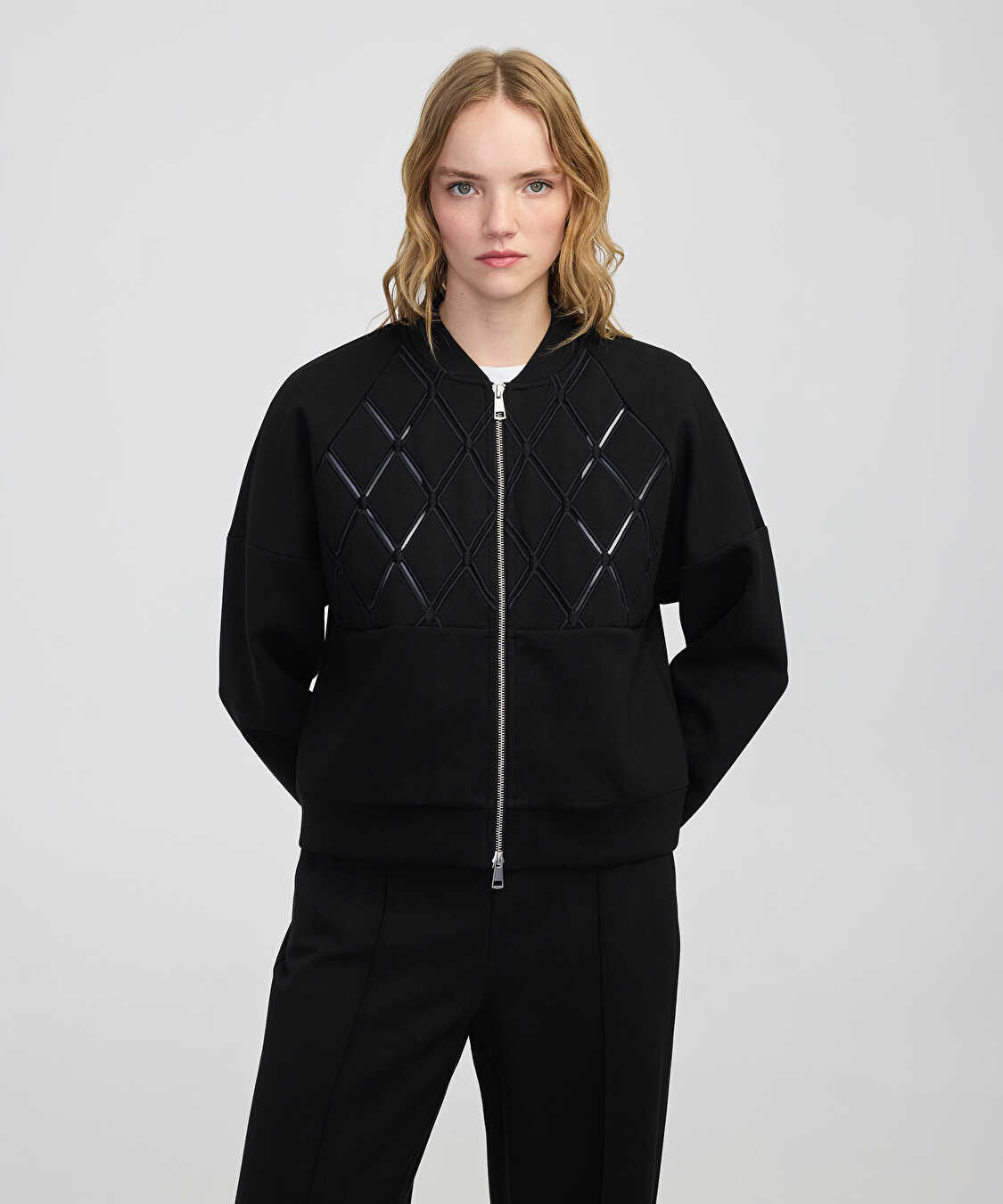 Nakışlı fermuarlı sweatshirt - IW6250091052001 - Siyah Sweatshirt