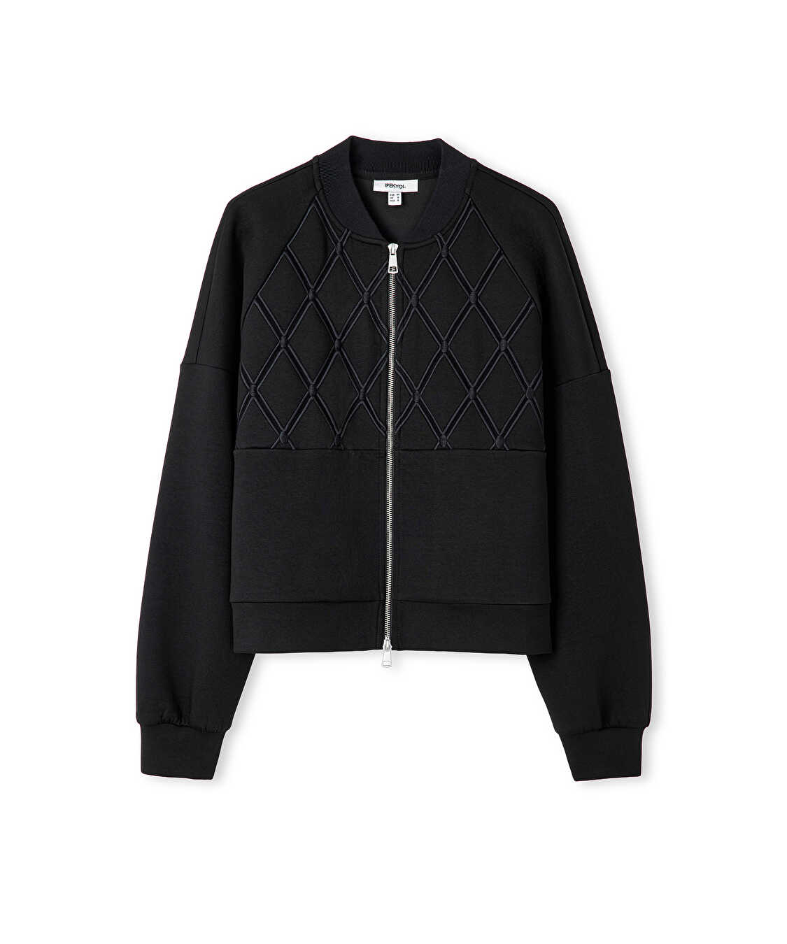 Nakışlı fermuarlı sweatshirt - IW6250091052001 - Siyah Sweatshirt