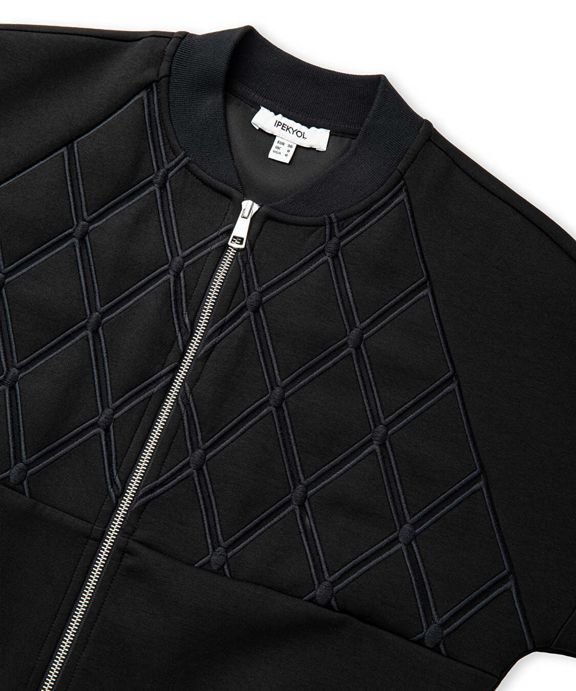Nakışlı fermuarlı sweatshirt - IW6250091052001 - Siyah Sweatshirt