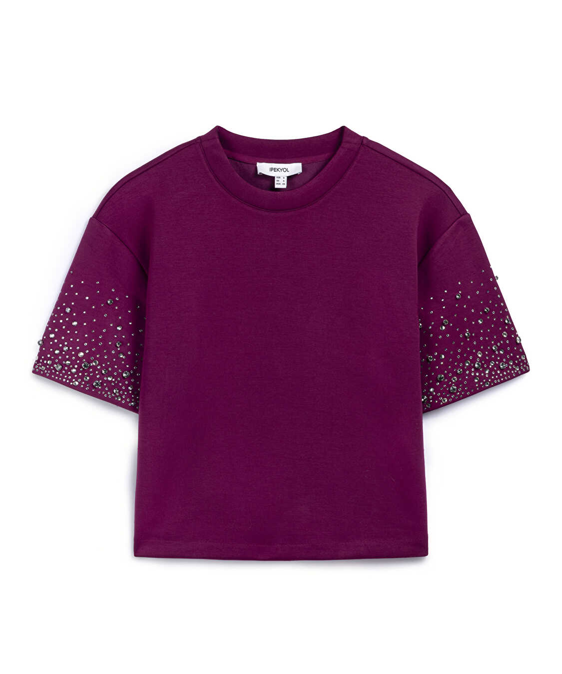 Trok ve hotfix baskılı sweatshirt - IW6250091055175 - Açık Mürdüm Sweatshirt