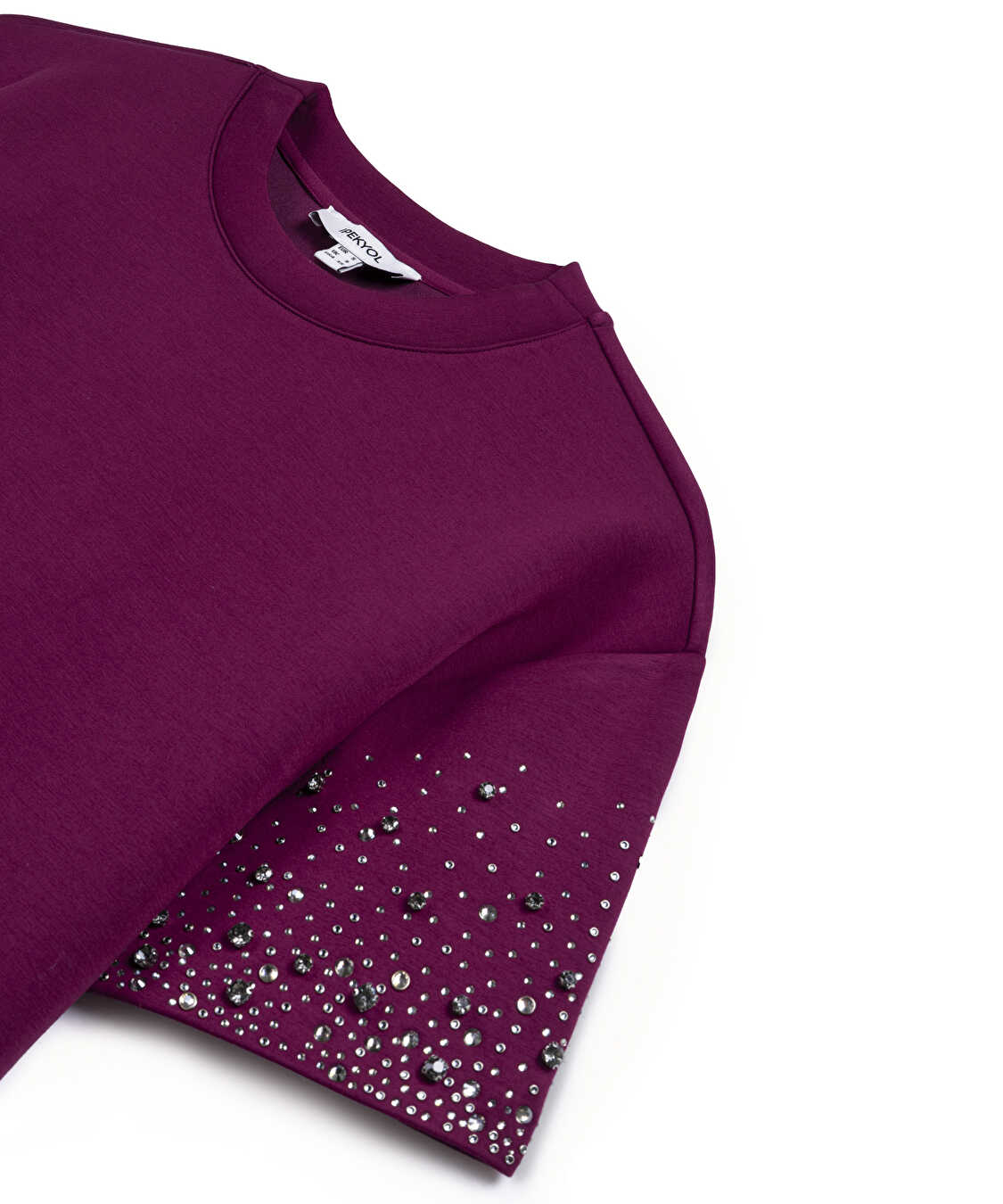 Trok ve hotfix baskılı sweatshirt - IW6250091055175 - Açık Mürdüm Sweatshirt