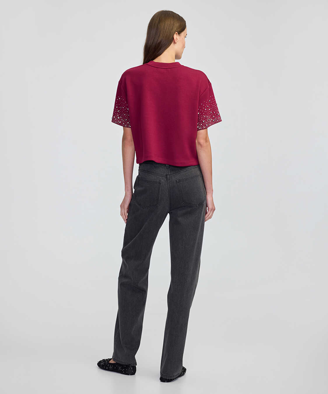 Trok ve hotfix baskılı sweatshirt - IW6250091055175 - Açık Mürdüm Sweatshirt