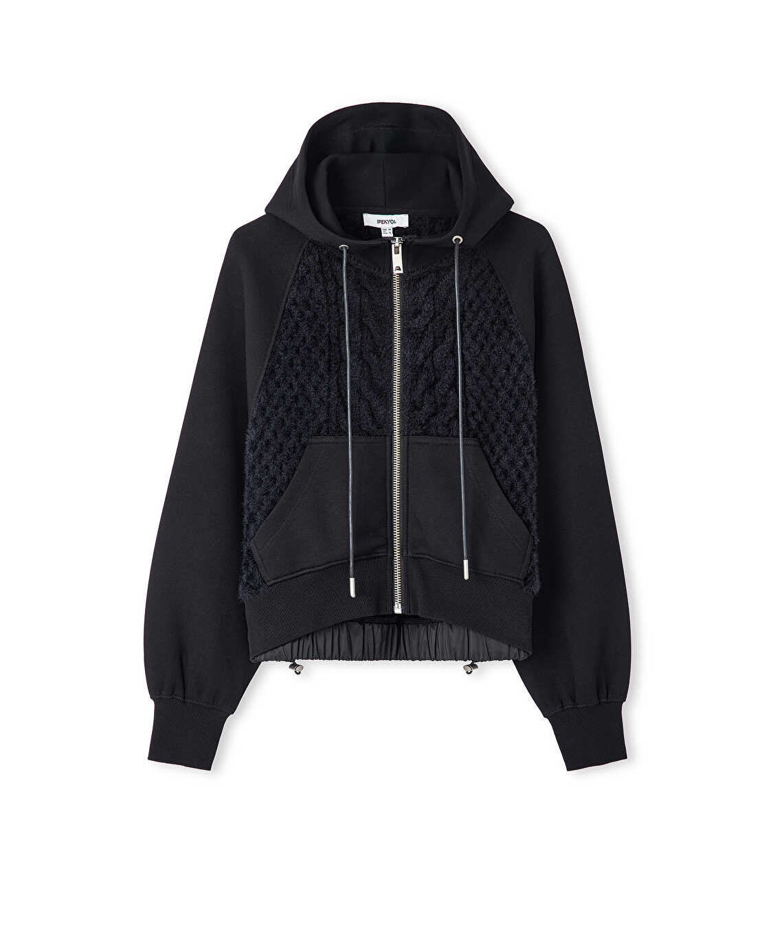 Kumaş mix ayarlanabilir bel sweatshirt - IW6250091060001 - Siyah Sweatshirt
